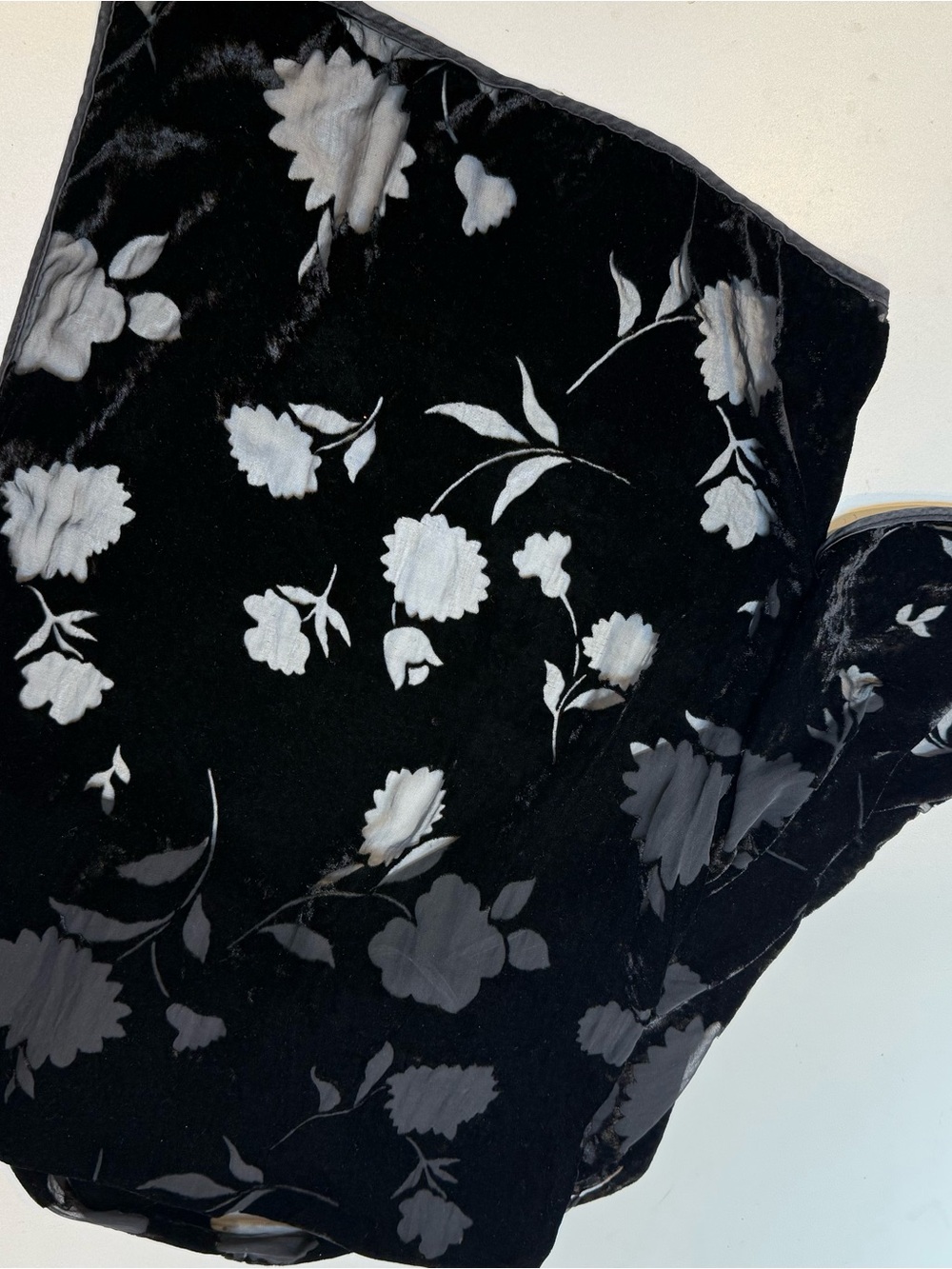 Black Floral Velvet Scarf & Wrap - Unbranded